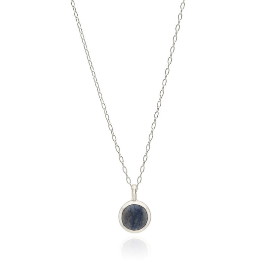 Dumortierite Round Pendant Necklace - Silver - NK10652-SLV