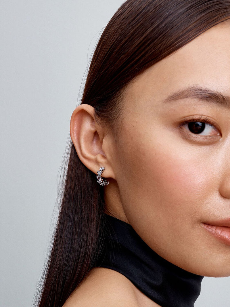 Sparkling Hearts Open Hoop Earrings - Sterling silver - 293657C01