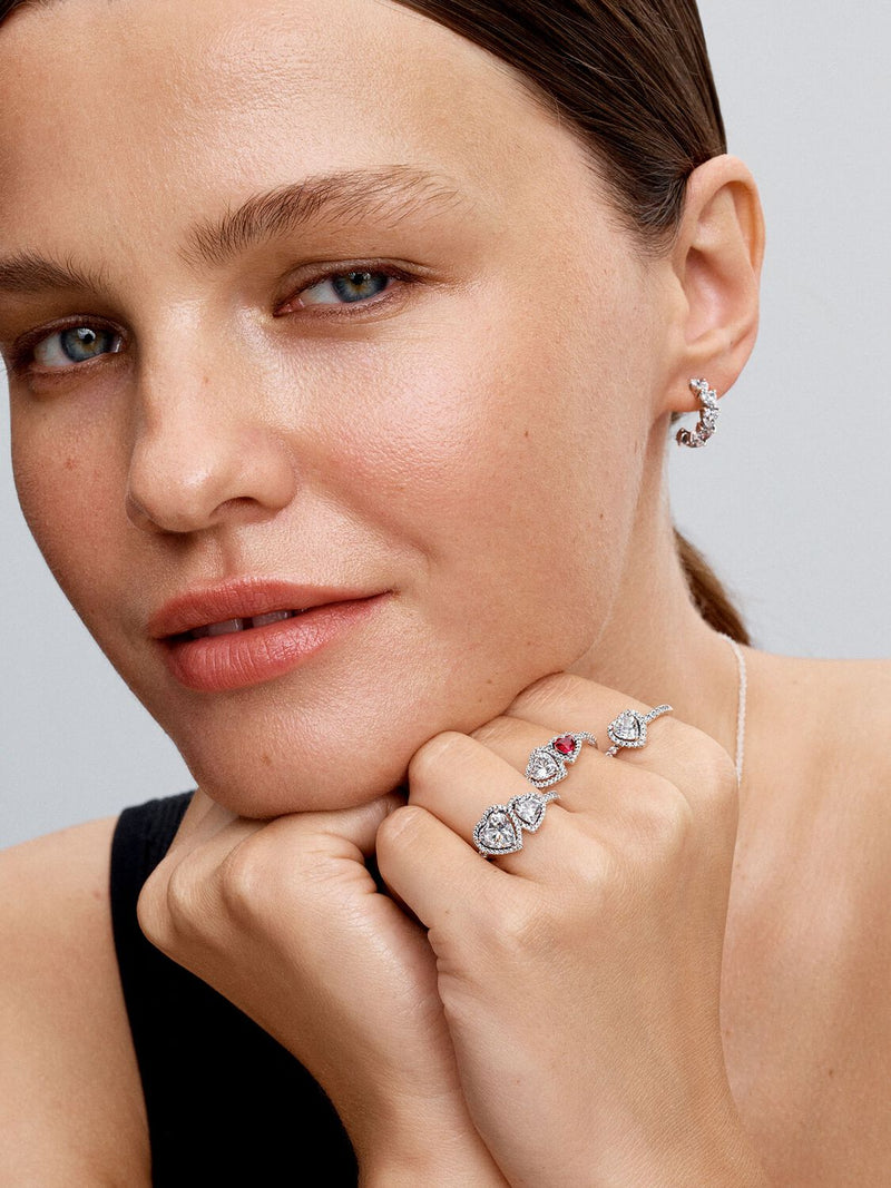 Sparkling Hearts Open Hoop Earrings - Sterling silver - 293657C01