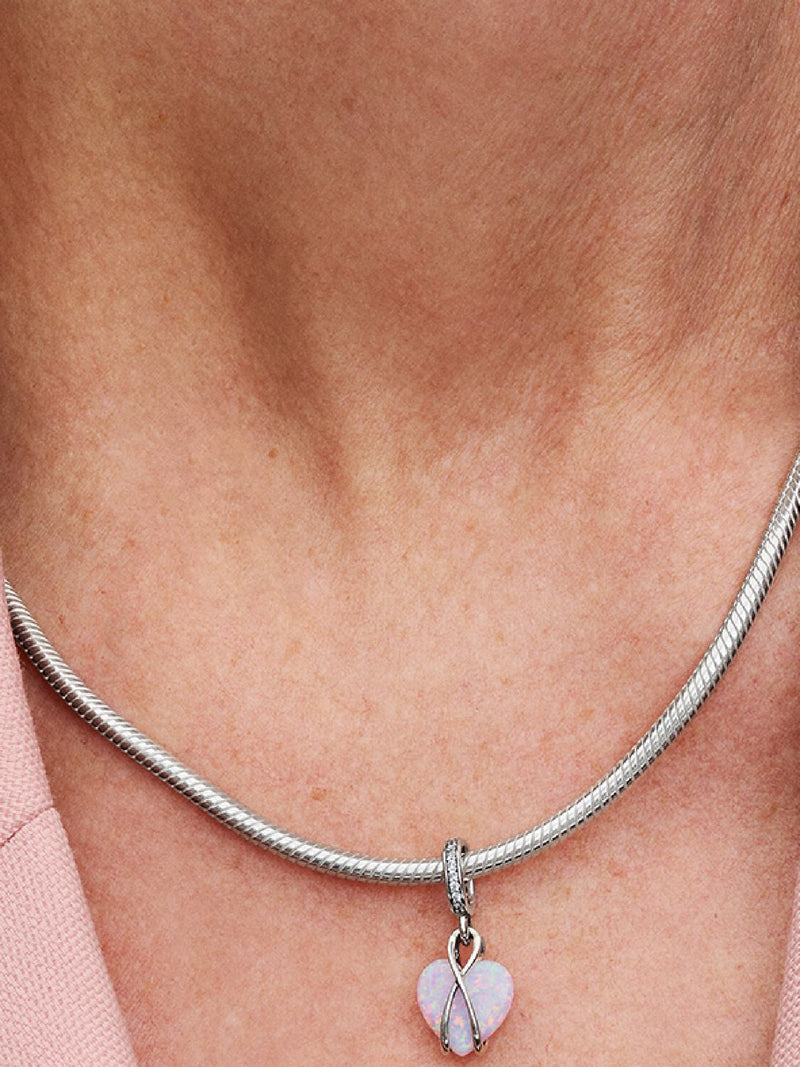 Mum Opalescent Heart Dangle Charm - Sterling Silver - 793202C01