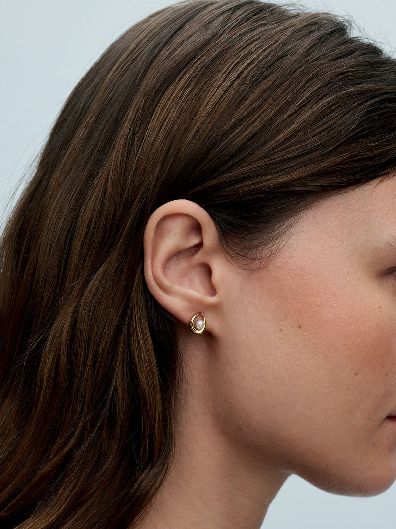 Organically Shaped Oval & Treated Freshwater Cultured Pearl Stud Earrings - 14ct Gold Plated - 263295C01