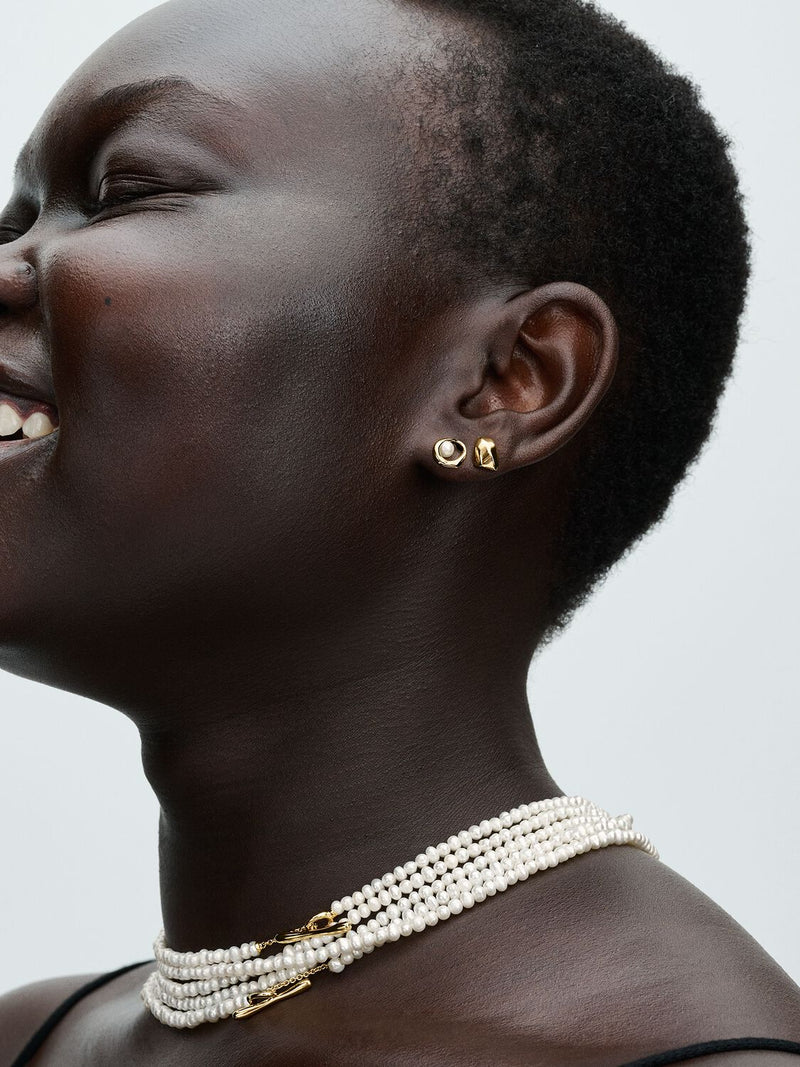 Organically Shaped Oval & Treated Freshwater Cultured Pearl Stud Earrings - 14ct Gold Plated - 263295C01