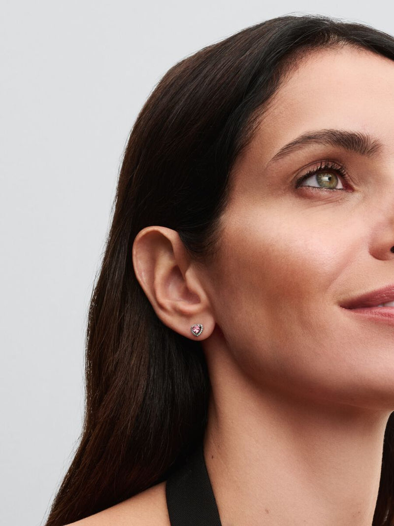 Elevated Pink Heart Stud Earrings - Sterling silver - 298427C02