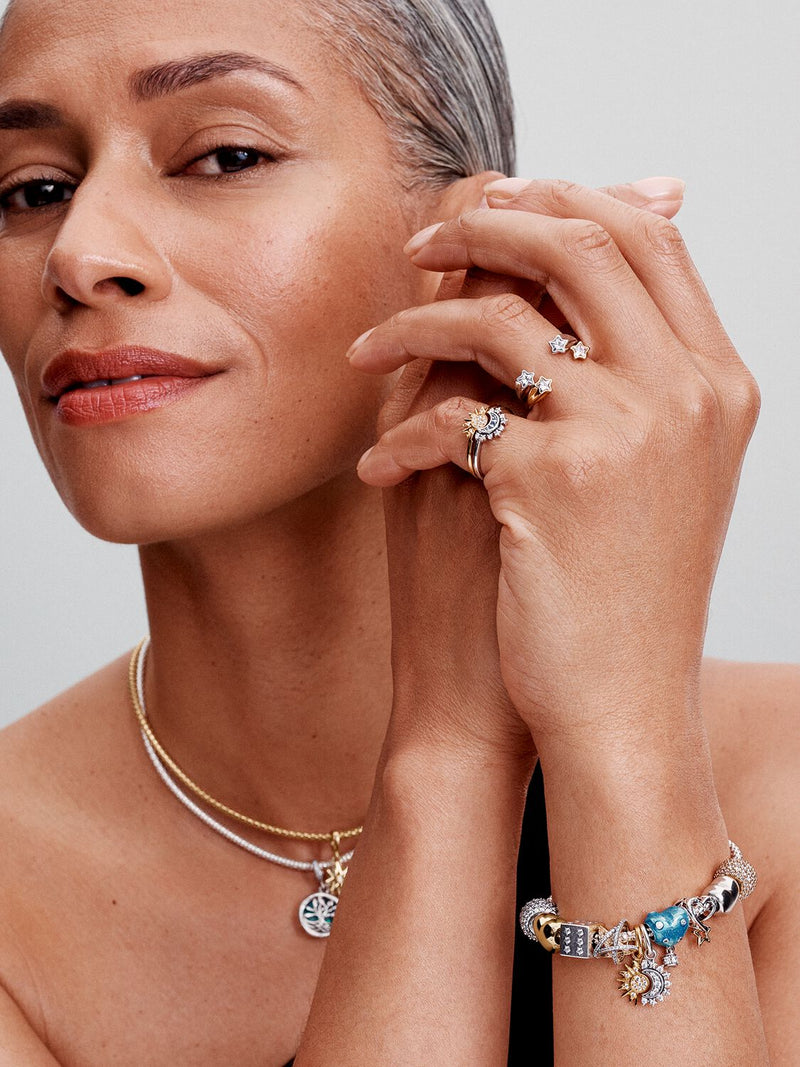 Splittable Sun & Moon Dangle Charm - Sterling Silver & 14ct Gold Plated - 763585C01