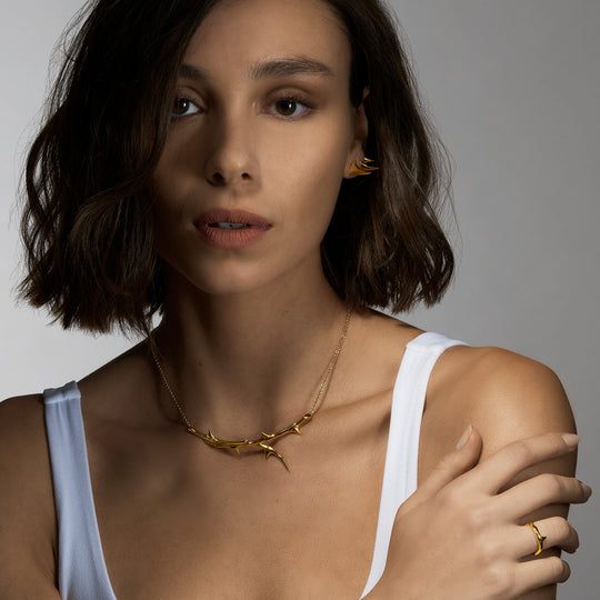 Rose Thorn Horizontal Necklace - Gold - RT018.YVNANOS
