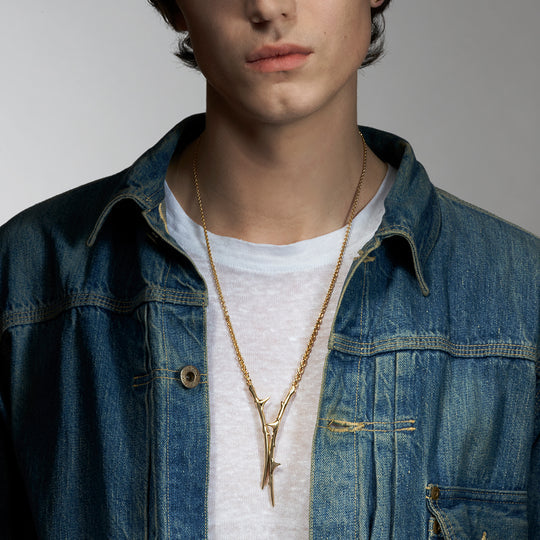 Rose Thorn Drop Lariat - Gold -  RT019.YVNANOS