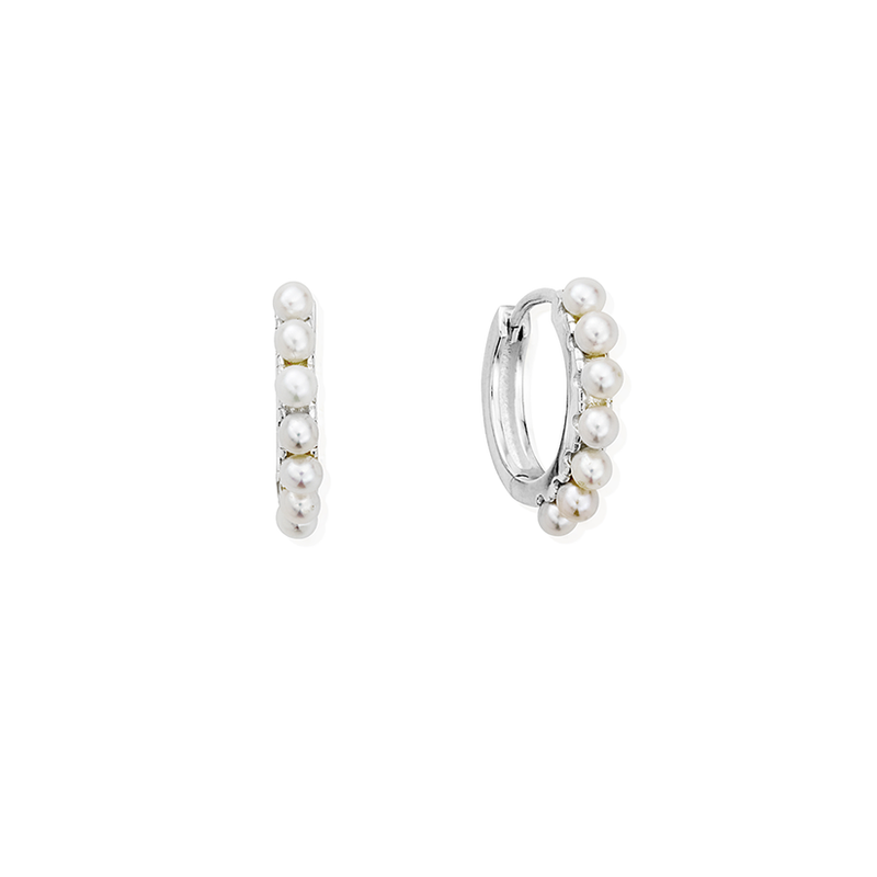 Classic Pearl Huggie Hoop Earrings - Silver - SEH3546