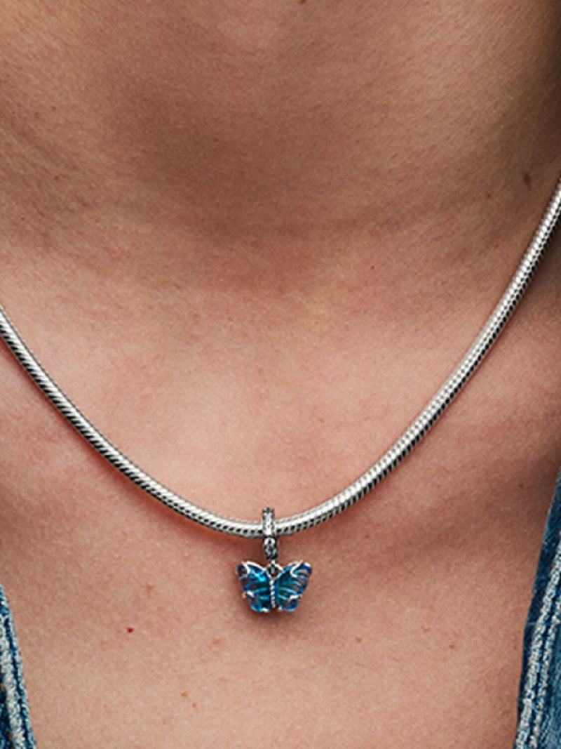 Blue Murano Glass Butterfly Dangle Charm - Sterling Silver - 792698C01