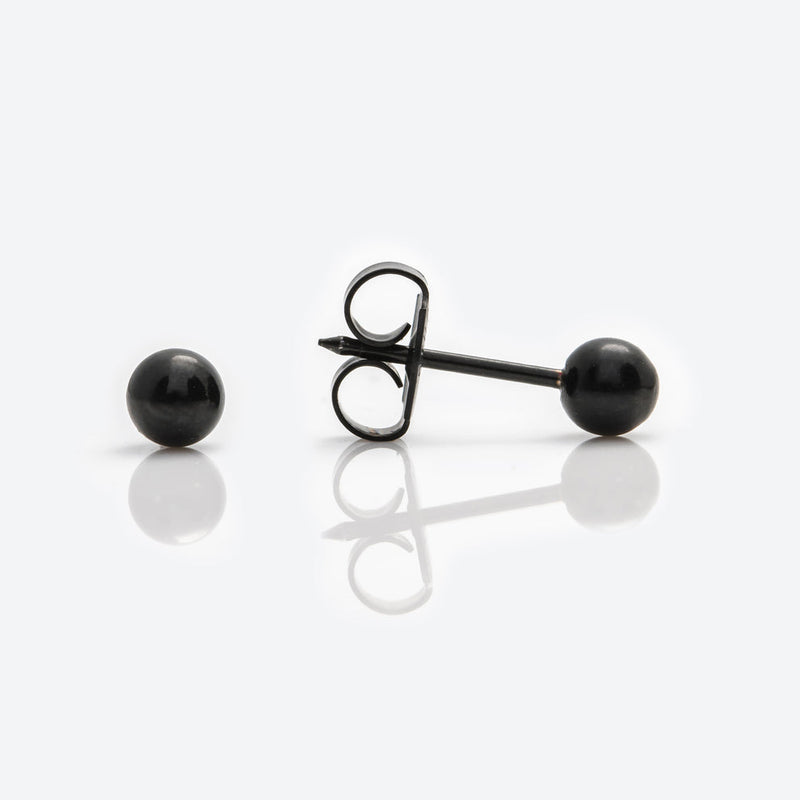 Ball Stud Earrings, 4mm - Black Stainless Steel - 7517-0300