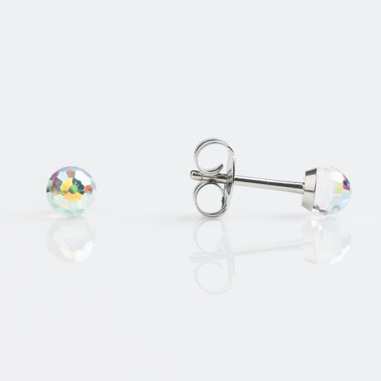 Tiny Tips Rainbow Crystal Ball Stud Earrings, 4mm - Silver - TT-315W