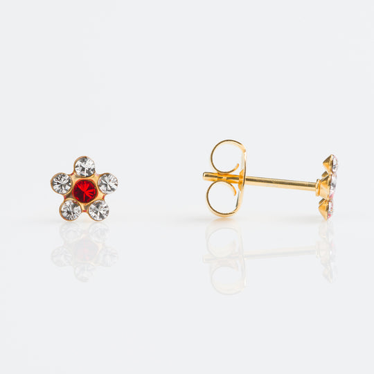 Tiny Tips Daisy Red Crystal Stud Earrings - Gold - TT-6047
