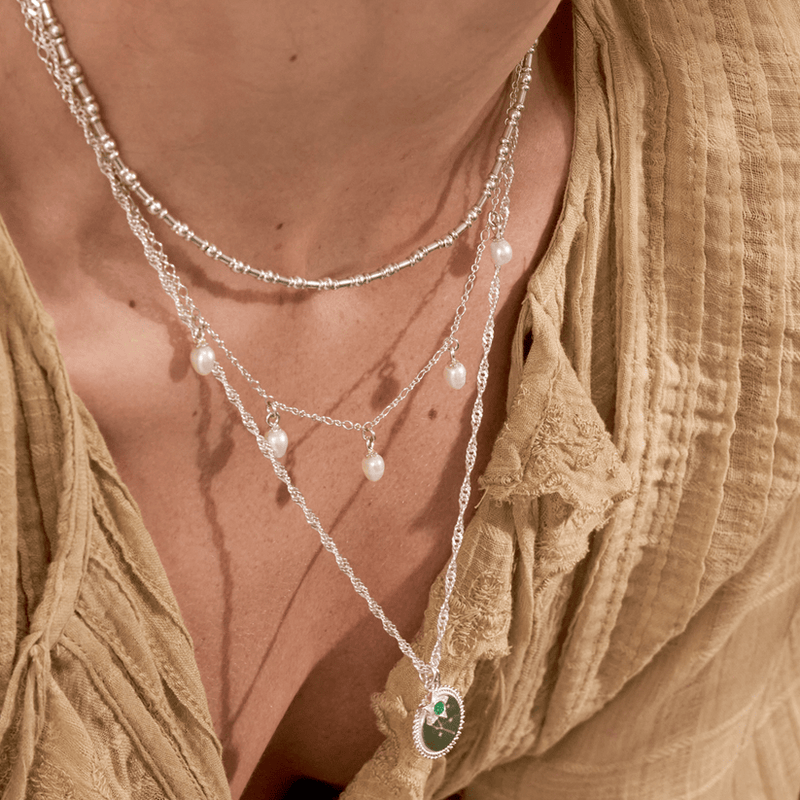 Ethereal Multi Pearl Drop Necklace - Silver - SNFRMULP