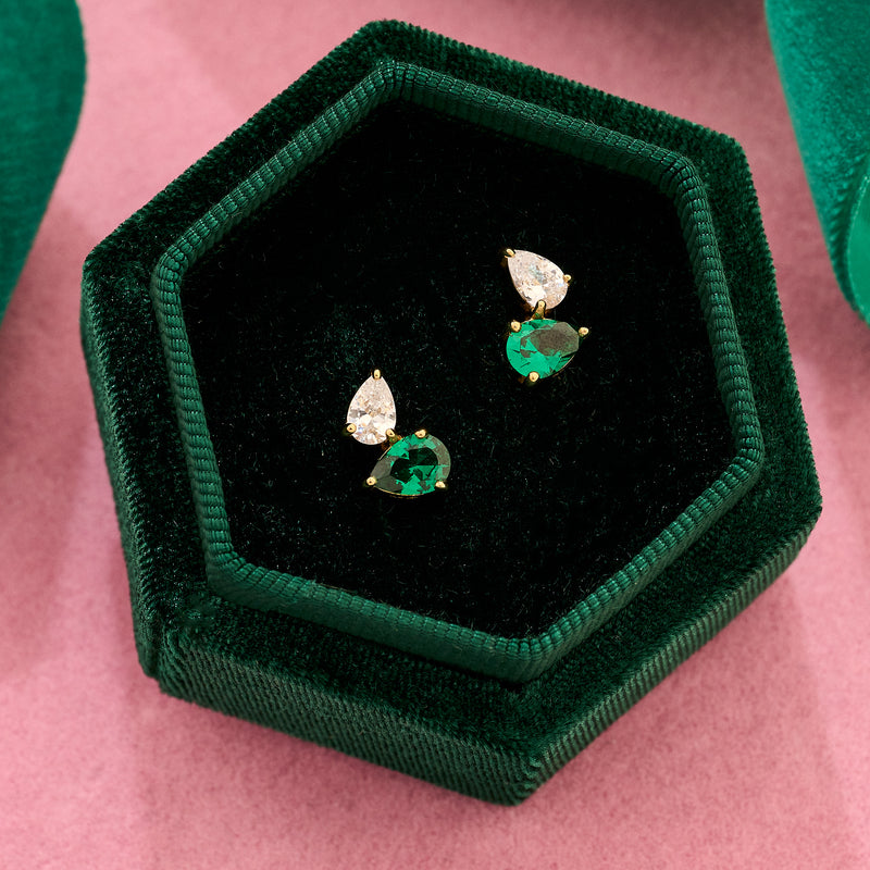Sofia Green/Clear Teardrop Stud Earrings - Gold - AS22TRE06