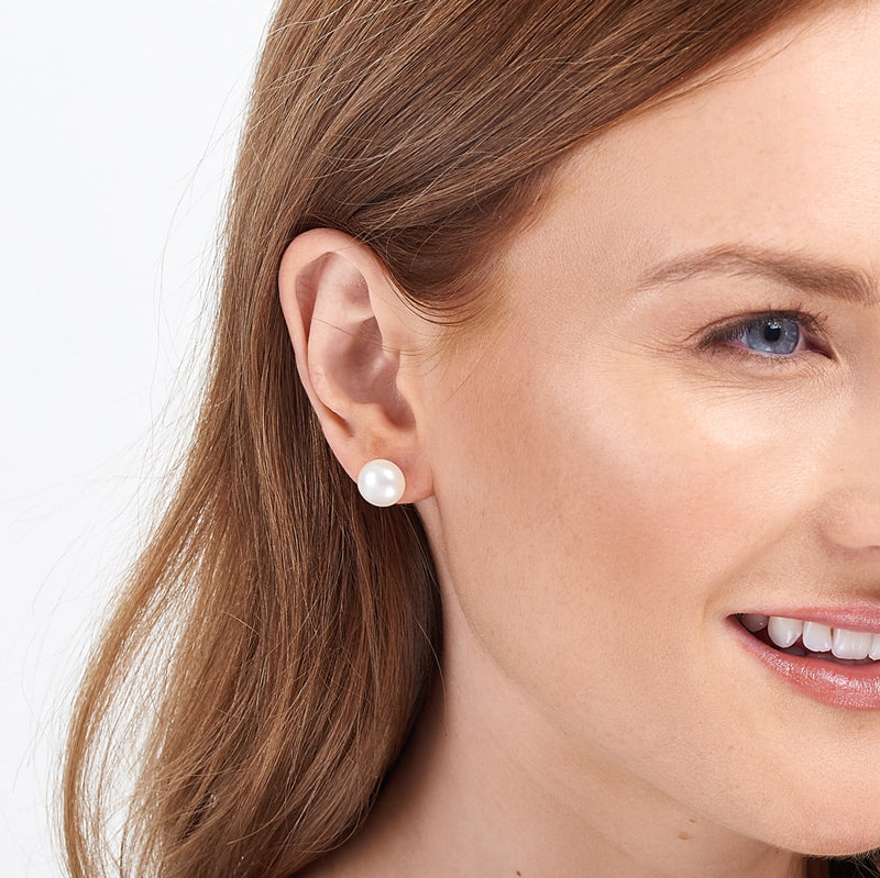 White Pearl Stud Earrings - Silver -  1509946