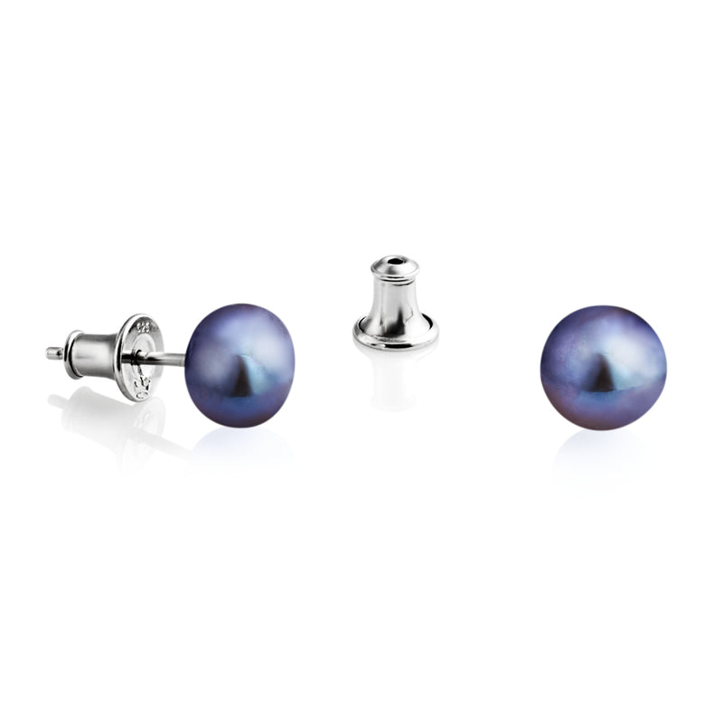 Peacock Pearl Stud Earrings - Silver - E8PC