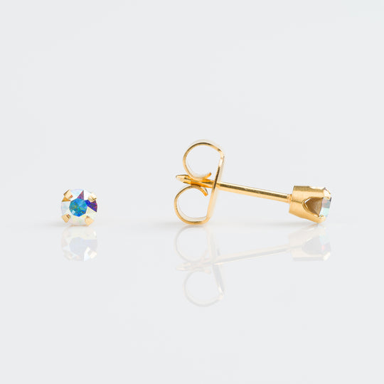 Rainbow Crystal Stud Earrings, 3mm - 9ct Gold - 7509-3115