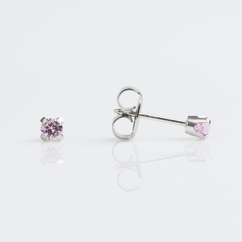 Pink Cubic Zirconia Stud Earrings, 3mm - 9ct White Gold - 7509-5050