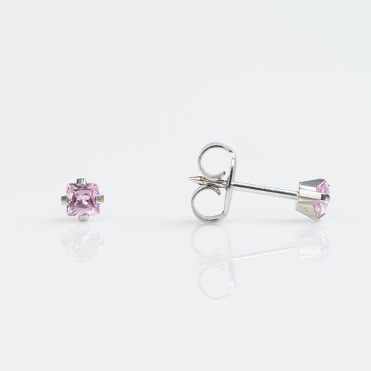 Pink Cubic Zirconia Stud Earrings, 3mm - Stainless Steel - 7512-0450