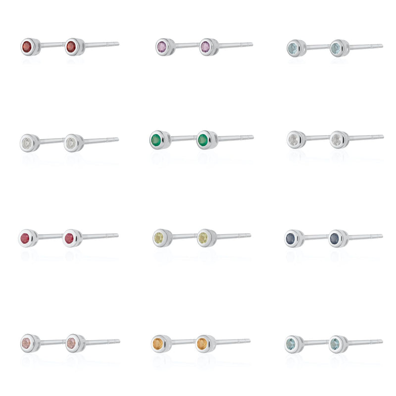 Teeny Tiny January Birthstone Stud Earrings - Silver/Garnet - SPSESBSGAR