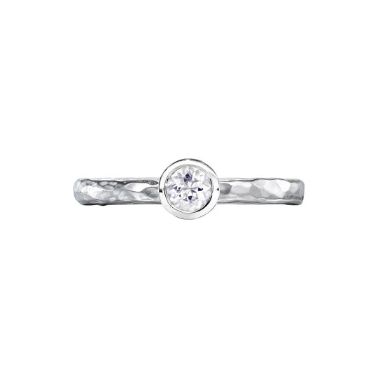 Hammered Twinkle Ring Sapphire, Size M - Silver - TWR24-S-WSAPP-M