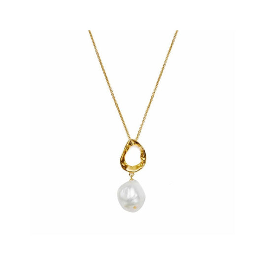 Baroque Oval Drop Pearl Pendant - Gold - 1871180