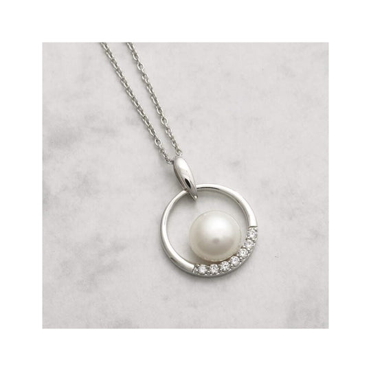 Circle Freshwater Pearl Pendant - Silver - 1595017