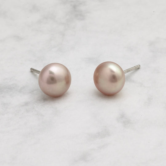 Pink Pearl Stud Earrings, Large - Silver - 1379389