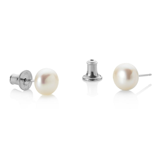 White Pearl Stud Earrings - Silver - 1652079
