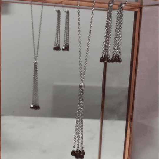 9ct White Gold & Black Diamond Tassel Set