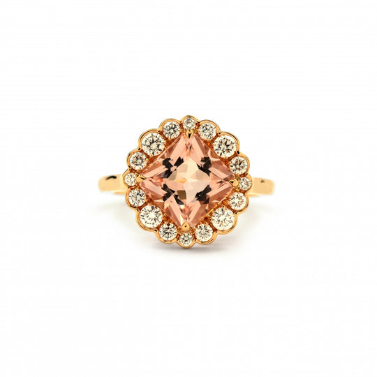 Asscher Cut Morganite & Diamond Ring - 18ct Rose Gold