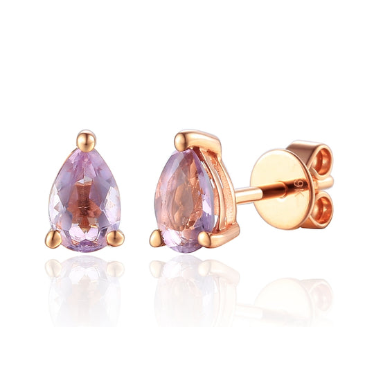 Pear Shaped Pink Amethyst Stud Earrings - Rose Gold - NTE2086PAMY-9RG