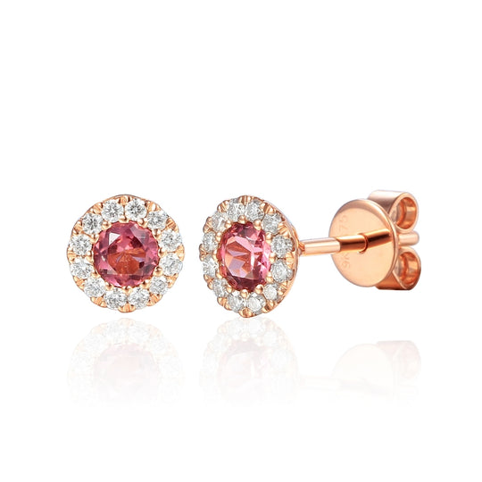 Pink Tourmaline & Diamond Stud Earrings - Rose Gold - NTE409PTMD