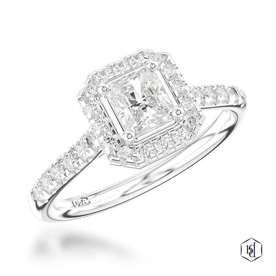 Platinum Radiant Cut Diamond Halo Engagement Ring - 0.61ct