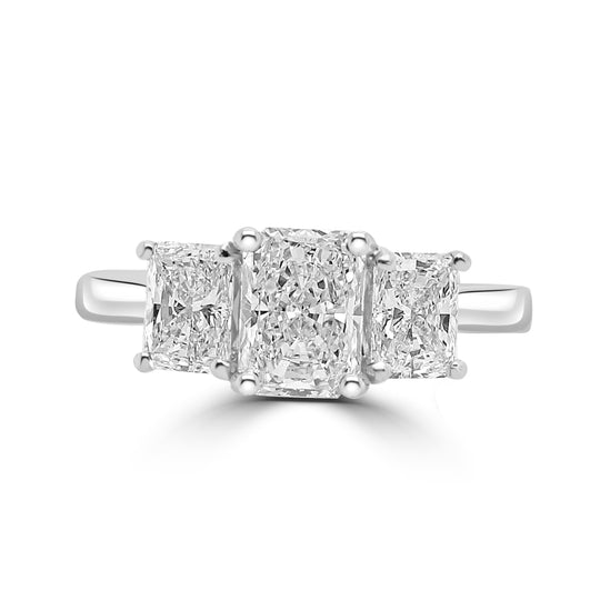 Platinum Radiant Cut Diamond Trilogy Engagement Ring - 1.15ct