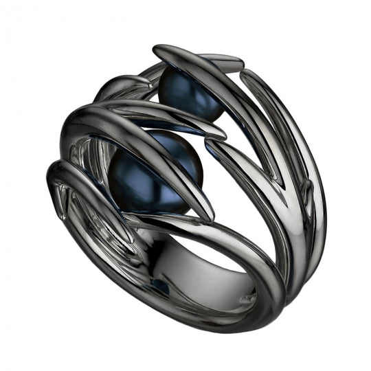 Hooked Black Pearl Ring, Size P - Black Rhodium - CB056.BRBKRZP