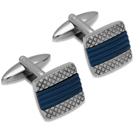Blue Detailed Cufflinks - Stainless Steel - QC-144