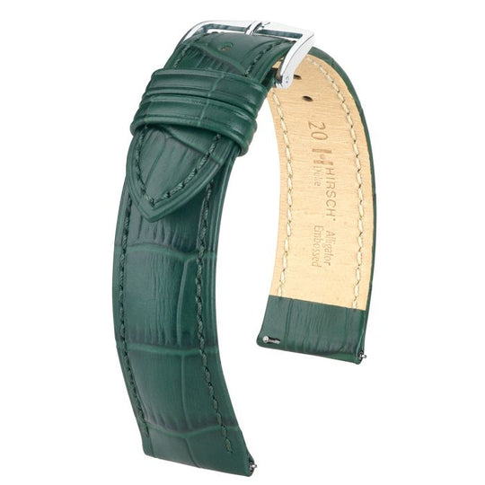Duke Alligator Embossed Leather Watch Strap QR, Long, 20mm Wide - Green - 01028040-2-20-SB