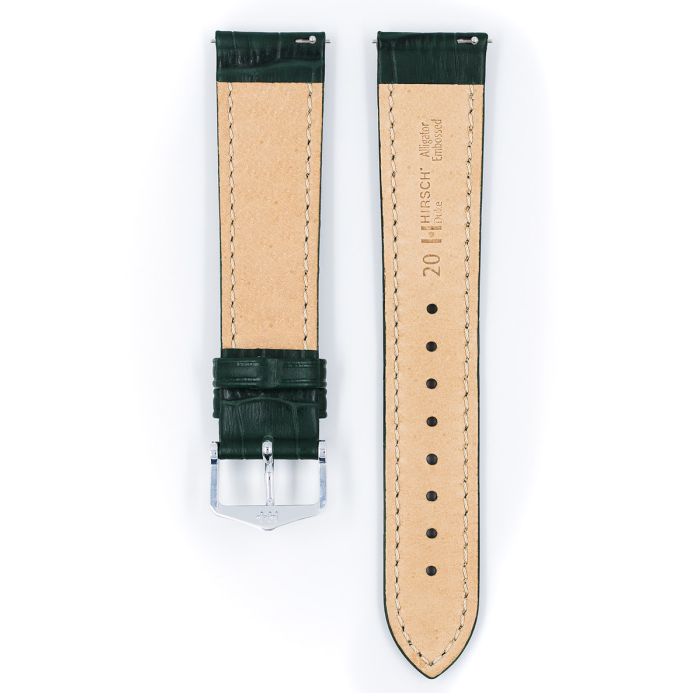 Duke Alligator Embossed Leather Watch Strap QR, Long, 20mm Wide - Green - 01028040-2-20-SB