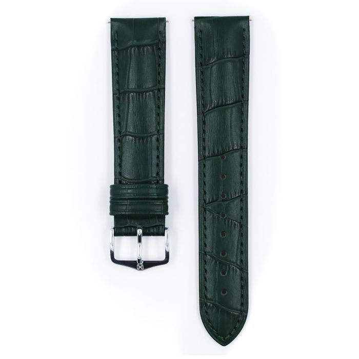 Duke Alligator Embossed Leather Watch Strap QR, Long, 20mm Wide - Green - 01028040-2-20-SB