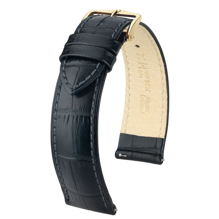 Duke Alligator Embossed Leather Watch Strap QR, Medium, 14mm Wide - Black - 01028150-1-14-GB