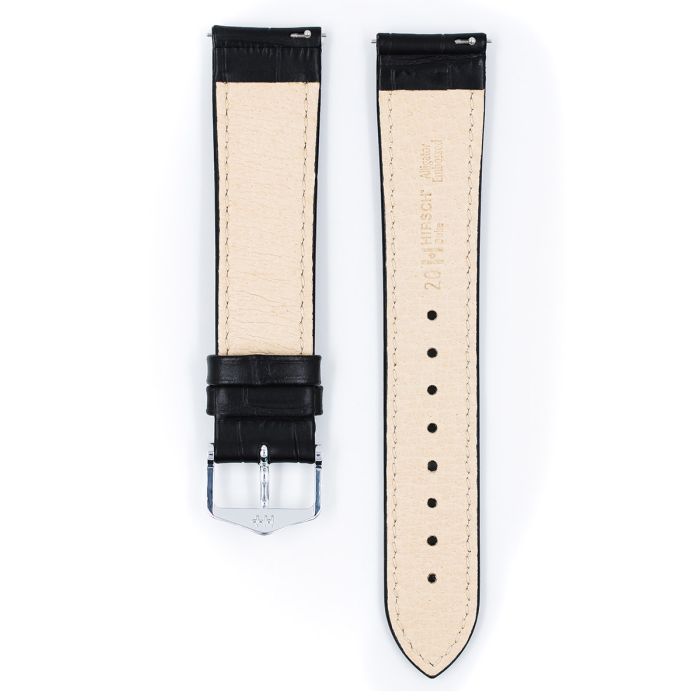 Duke Alligator Embossed Leather Watch Strap QR, Medium, 14mm Wide - Black - 01028150-1-14-GB