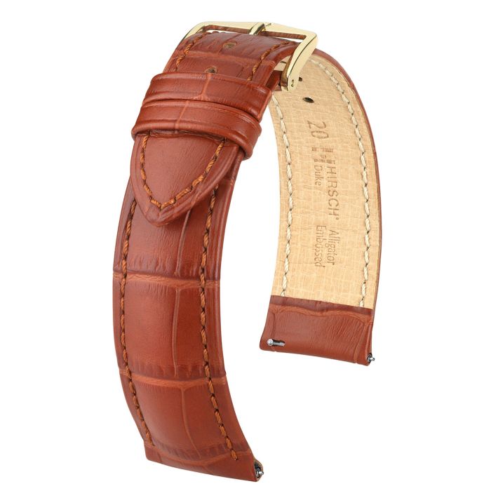 Duke Alligator Embossed Leather Watch Strap QR, Long, 18mm Wide - Gold Brown - 01028070-1-18-GB