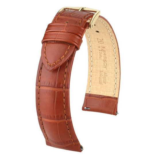 Duke Alligator Embossed Leather Watch Strap QR, Long, 18mm Wide - Gold Brown - 01028070-1-18-GB