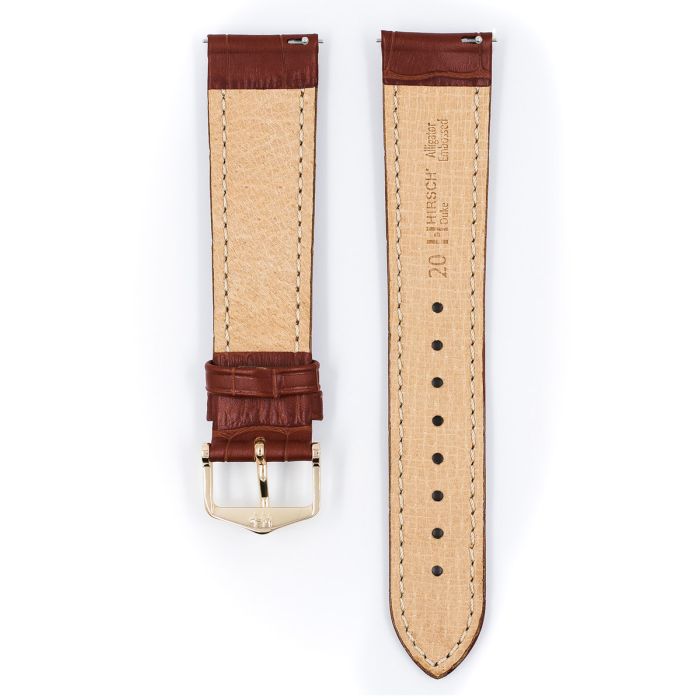 Duke Alligator Embossed Leather Watch Strap QR, Long, 18mm Wide - Gold Brown - 01028070-1-18-GB