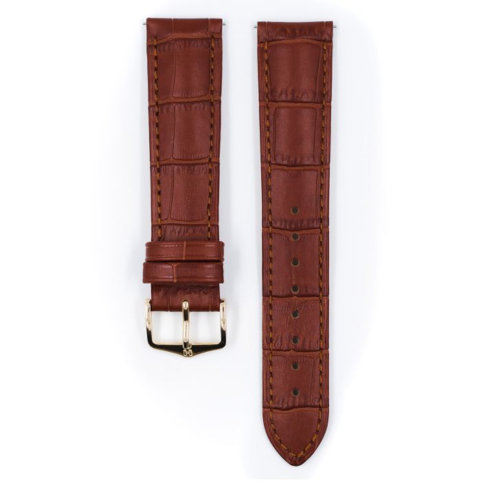 Duke Alligator Embossed Leather Watch Strap QR, Long, 18mm Wide - Gold Brown - 01028070-1-18-GB