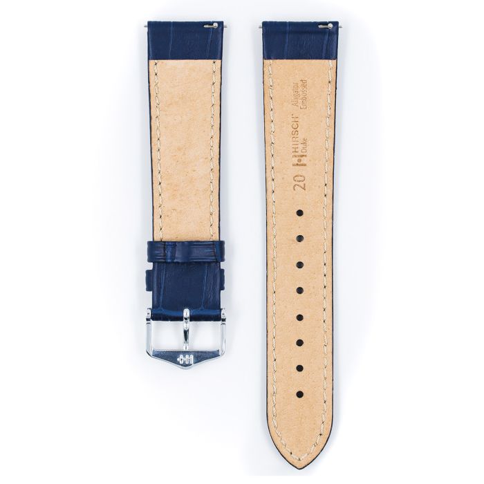 Duke Alligator Embossed Leather Watch Strap QR, Long, 18mm Wide - Blue - 01028180-2-18-SB