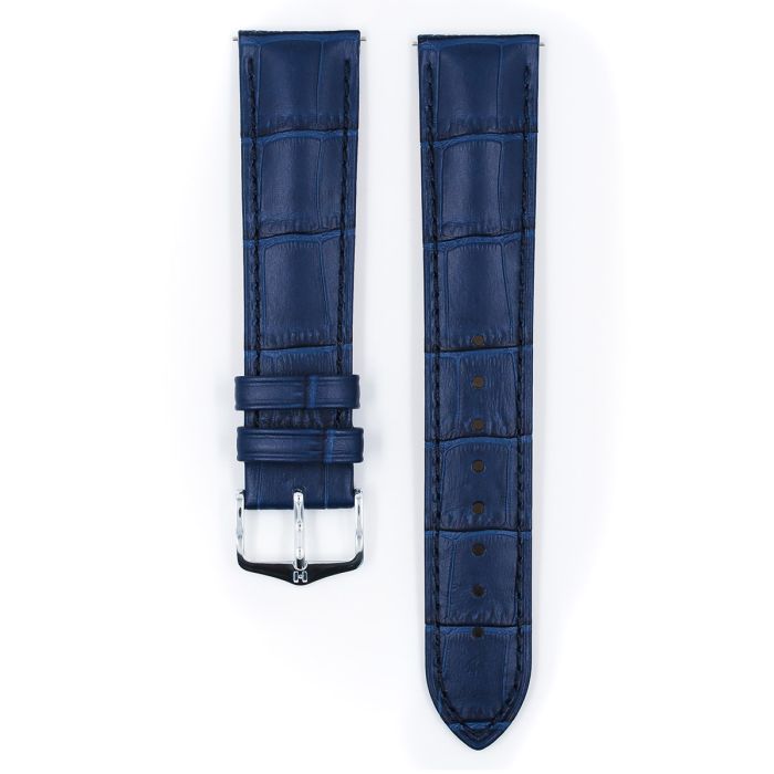 Duke Alligator Embossed Leather Watch Strap QR, Long, 18mm Wide - Blue - 01028180-2-18-SB