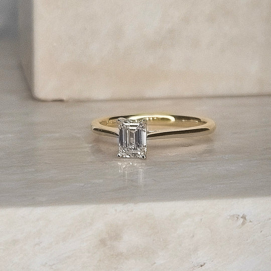 18ct Yellow Gold Emerald Cut Diamond Engagement Ring - 0.62ct