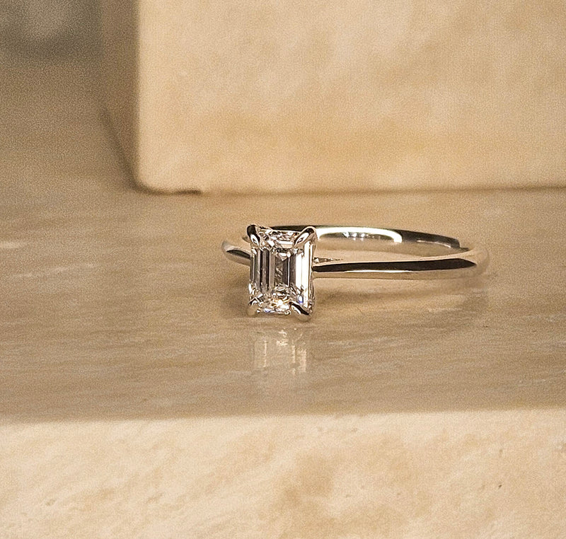 Platinum Emerald Cut Diamond Engagement Ring - 0.73ct