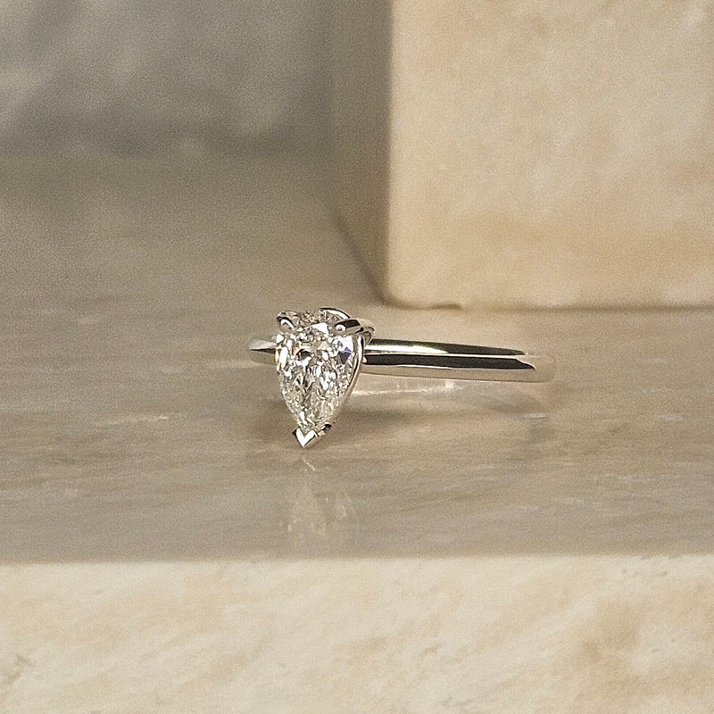 Platinum Pear Cut Diamond Engagement Ring - 0.61ct